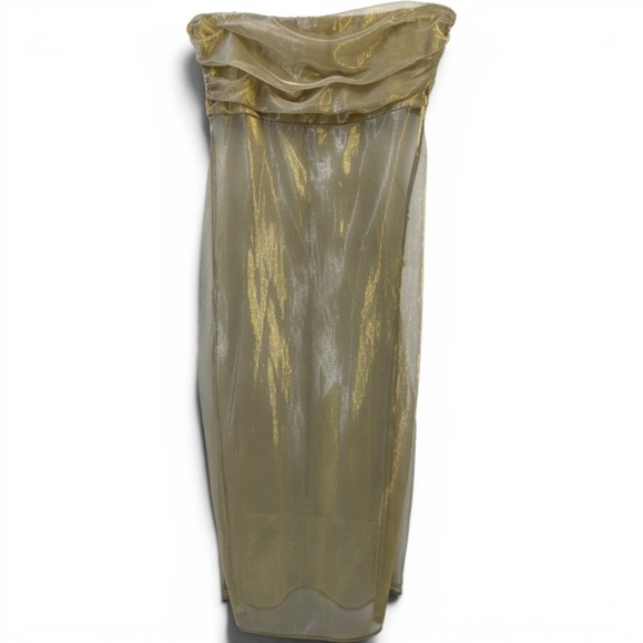Anthropologie Dresses & Skirts - Anthropologie Dress Women Size M Gold Metallic Strapless Smocked Tube Midi Dress